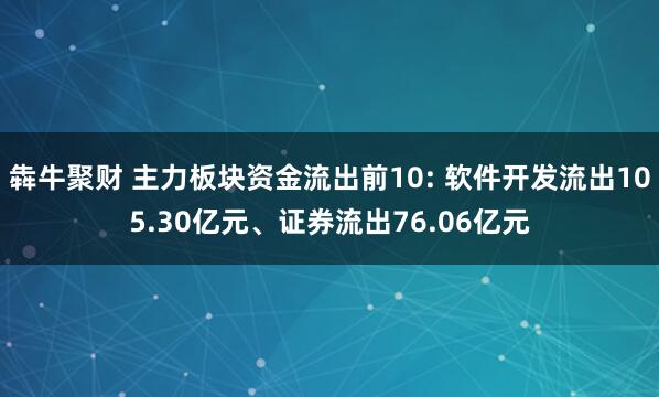 犇牛聚财 主力板块资金流出前10: 软件开发流出105.30亿元、证券流出76.06亿元